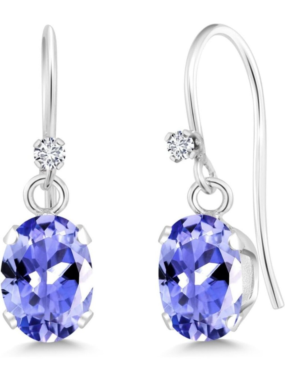 Stunning 1.52 Cttw Blue Tanzanite & White Diamond Dangle Earrings in Sterling